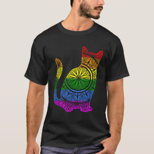 Camiseta Gata Arco-íris Mandala Flor de Lótus Yoga Meditaçã