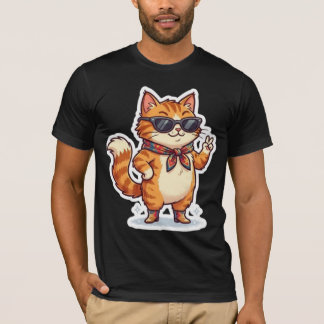 Camiseta Gata Atitude com Óculos de Sol e Cachecol na Camis