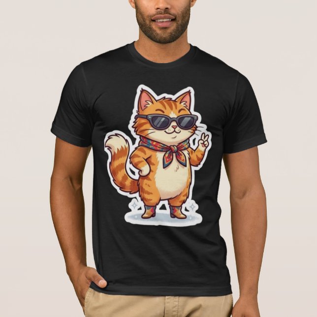 Camiseta Gata Atitude com Óculos de Sol e Cachecol na Camis (Frente)