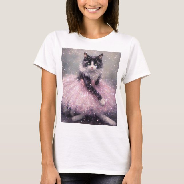 Camiseta Gata Bailarina Espelhada em Tutu Rosa              (Frente)