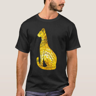 Camiseta Gata Bastet Egípcia Áurea Polígono Hieróglifo Arco