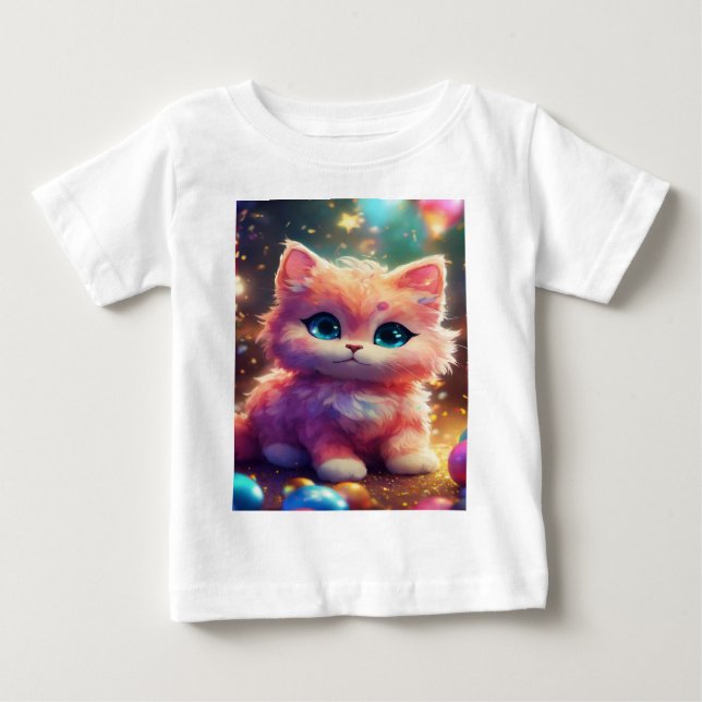 Camiseta Gata bebê de pérola 3D fofa (Frente)