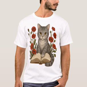 Camiseta Gata Bibliófila � Gata Linda Lendo Com Papoulas Pa