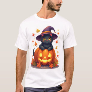 Camiseta Gata Bruxa num Chapéu de Abóbora