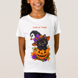 Camiseta Gata Bruxa Preta em Abóbora de Halloween Personali