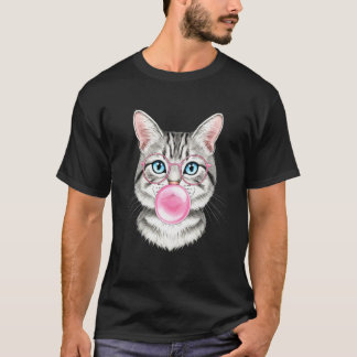 Camiseta Gata Chiclete Rosa gato fofo para presente de mulh