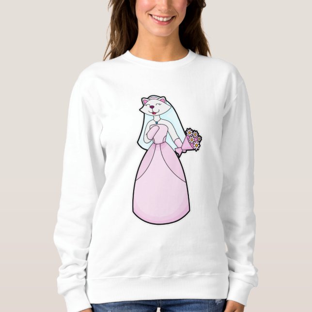 Camiseta Gata como Noiva com Ramalhete de Flores (Frente)