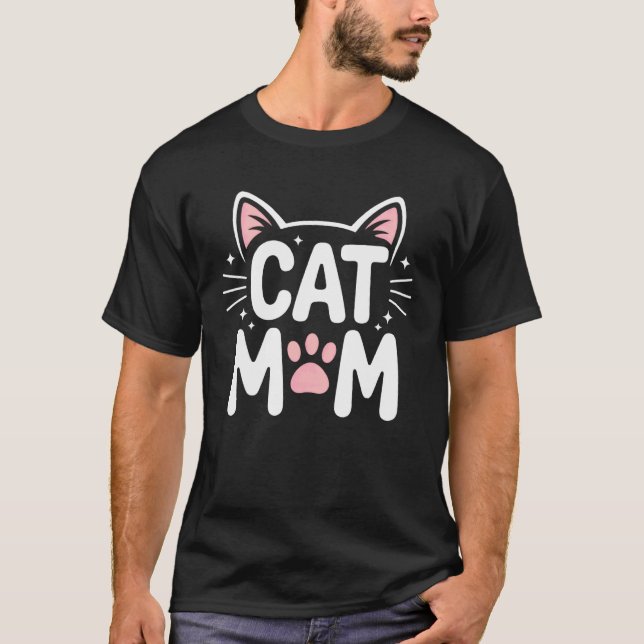 Camiseta Gata de Bigode Mamãe para Mulher Gata e Amantes de (Frente)
