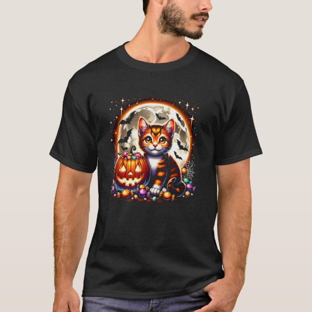 Camiseta Gata de Halloween Meninas Gráfico (Frente)