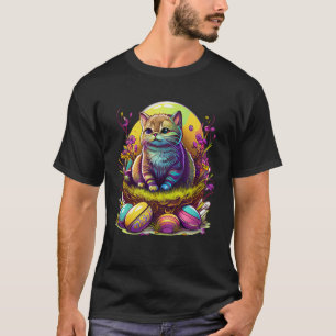 Camiseta Gata de Páscoa com Ovos Tema de animal fofo Mulher