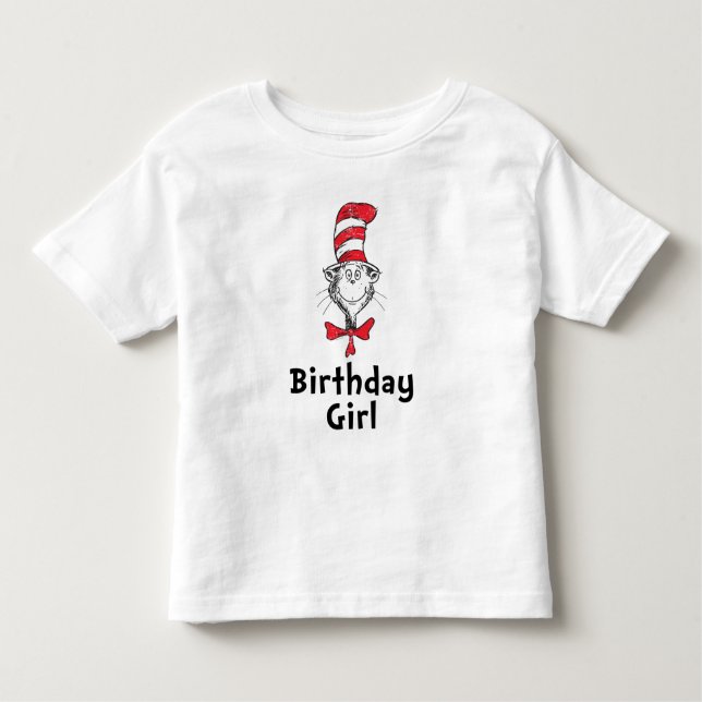 Camiseta Gata do Chapéu de Dr. Seuss Garota de Aniversário (Frente)