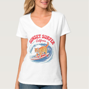 Camiseta Gata do Verão Retro Surfista - Mulheres Felinas da