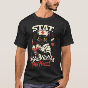 Camiseta Gata Enfermeira Preta Vintage Você Roubou Meu Cora