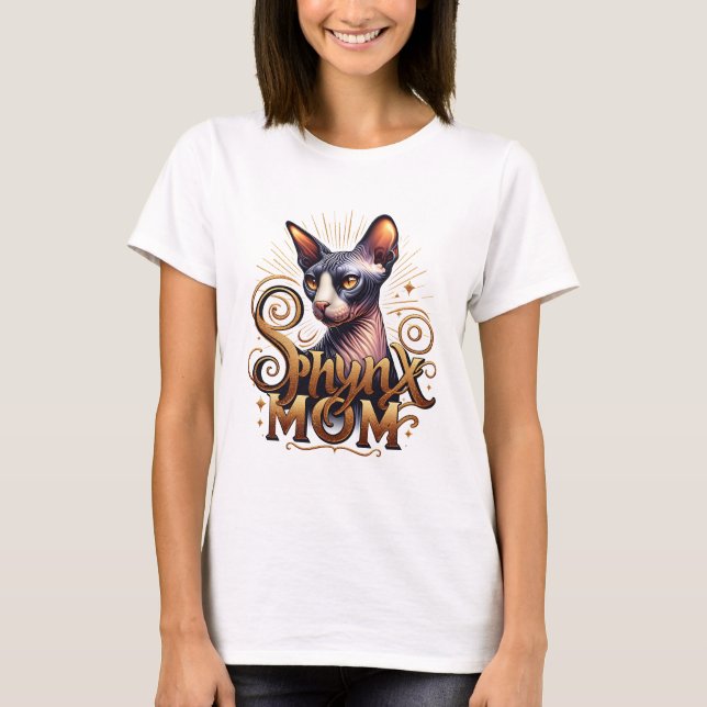 Camiseta Gata Esfinge Sem Pelo Mãe Mulheres (Frente)