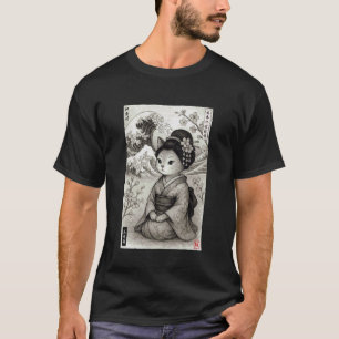 Camiseta Gata Geisha Fofa Onda Japonesa Kanagawa Ukiyo-e Es