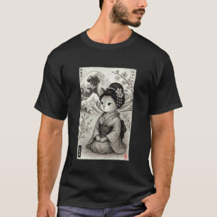 Camiseta Gata Geisha Fofa Onda Japonesa Kanagawa Ukiyo-e Es