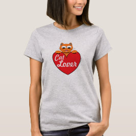 Camiseta Gata Ginga Amante de Gatos com Coração Vermelho