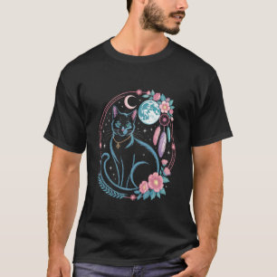 Camiseta Gata gótica fases da lua Apanhador de sonhos cotta