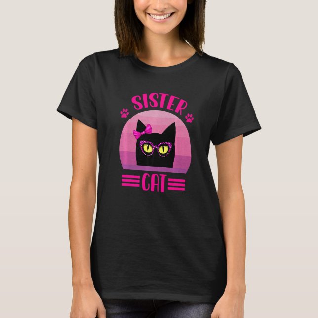 Camiseta Gata Irmã Retro Com Óculos de Leopardo Rosa Gata 1 (Frente)