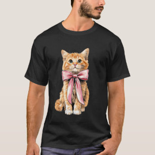Camiseta Gata Laranja com Laço de Coquete Fita Rosa Fofa Ga