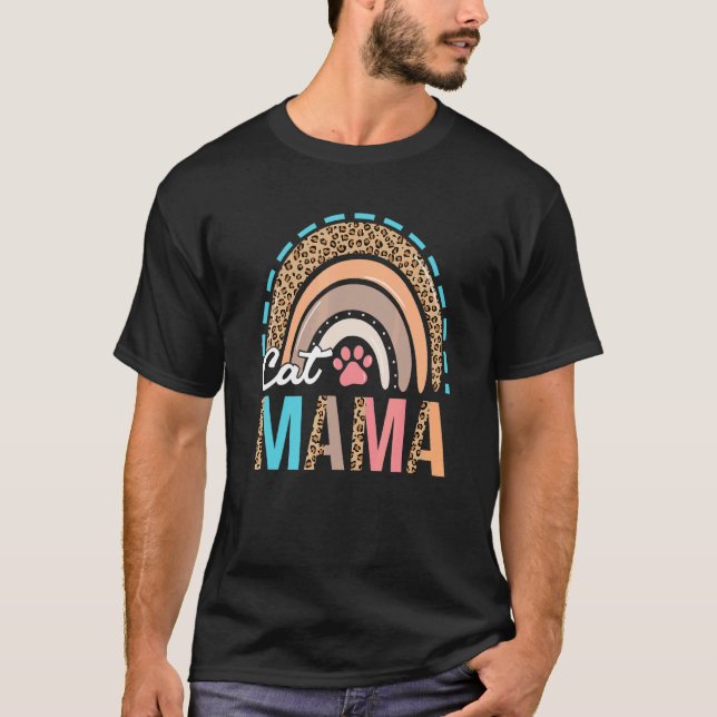 Camiseta Gata Leopardo Arco-íris Mamãe Pet Mãe Dia Feliz da (Frente)