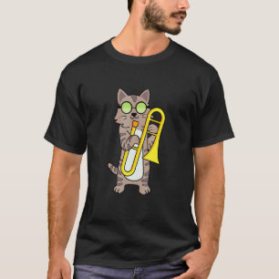 Camiseta Gata Linda Gatinho Brincando Com O Trombone E Usan