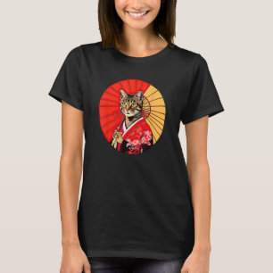 Camiseta Gata Listrada Marrom Geisha Pet Kimono Divertido