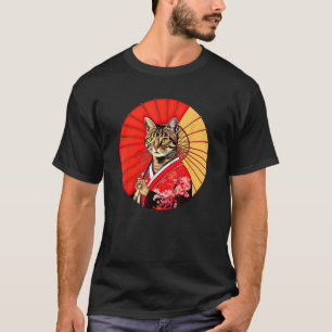 Camiseta Gata Malhada Marrom Geisha Pet Kimono Engraçado