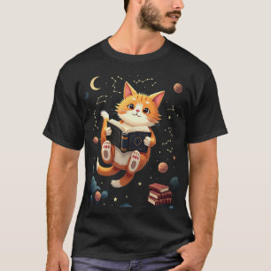 Camiseta Gata Minhoca Cósmica Espacial Lendo Mais Um Capítu