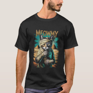 Camiseta Gata Múmia Segurando Ankh no Deserto das Pirâmides