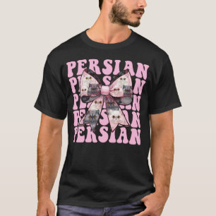 Camiseta Gata Persa Garota Mãe de Gato Rosa Laço Coquete
