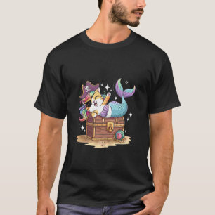 Camiseta Gata Pirata Sereia de Halloween Fofa para Homens M