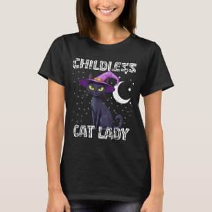 Camiseta Gata Preta de Chapéu de Bruxa Assustadora Sem Filh