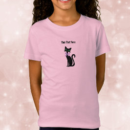 Camiseta Gata Preta Fêmea Bonita Laço Rosa Olhos Verdes