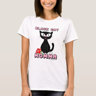 Camiseta GATA PRETA MÃE Gato de Desenho Animado Sorridente