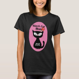 Camiseta Gata Preta Mãe Personalizada com Rosa Vermelha