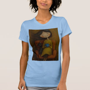 Camiseta Gata Preta Menina Aconchegante Estética Caprichosa