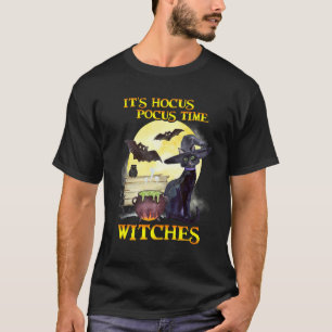 Camiseta Gata Preta Morcego Bruxa Hocus Pocus É Hora Bruxas
