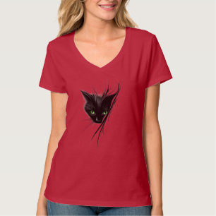 Camiseta Gata Preta Olhos Verdes Design Moderno Amante de G