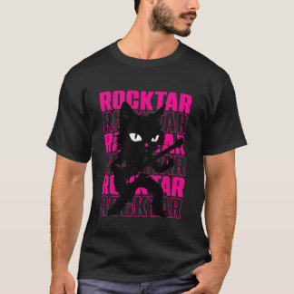 Camiseta Gata Preta Rockstar - Fofa Gata Guitarrista Violão