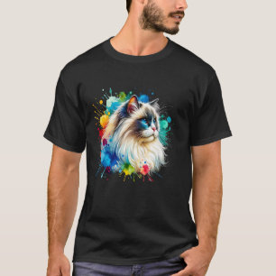 Camiseta Gata-Ragdoll Gato Aquarela Arte Esplash Colorida
