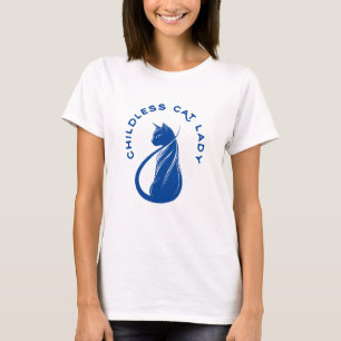 Camiseta gata sem filhos, mulher engraçada, citação azul