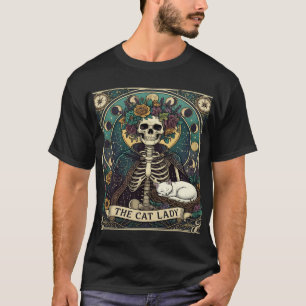 Camiseta Gata Senhora Haloween Esqueleto Floral Lua Bússola
