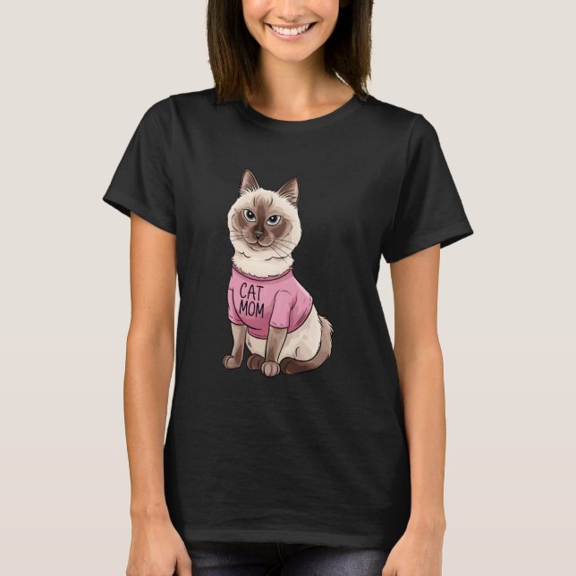 Camiseta Gata siamesa fofa mãe amante da pata (Frente)