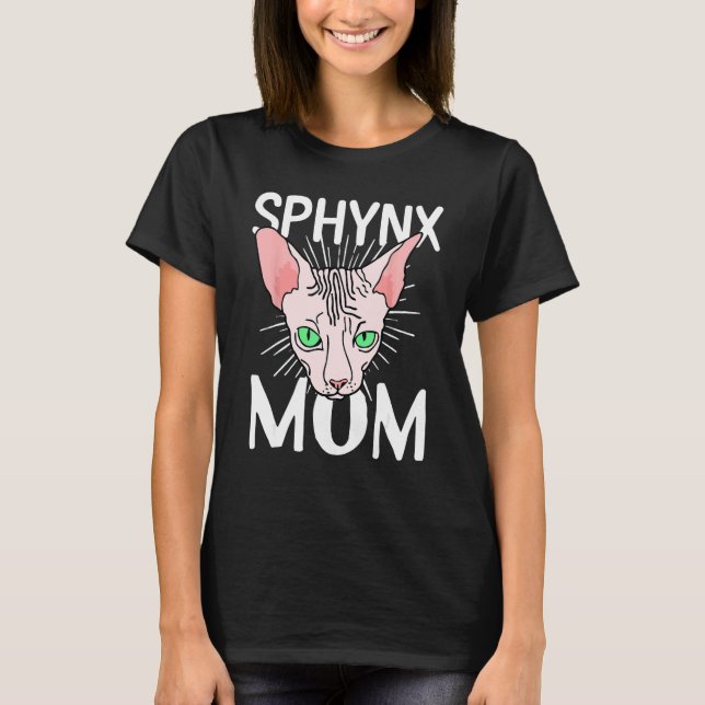 Camiseta gata sphynx mãe ninhada de gato sem pelo raça sphy (Frente)