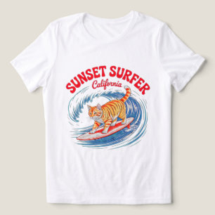 Camiseta Gata Surfista de Verão - Estilo Retro Califórnia P