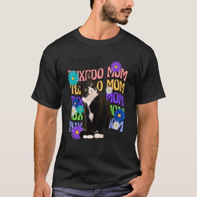 Camiseta Gata Tuxedo Mãe Retro Gatinho Groovy (Frente)