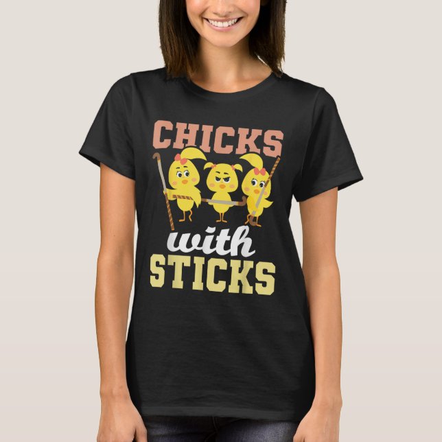Camiseta Gatas Com Sticks - Jogadora de Hóquei em Campo Fã  (Frente)