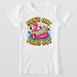 Camiseta Gatas de Verão Meninas Sol Fora Patas Fora Flutuad