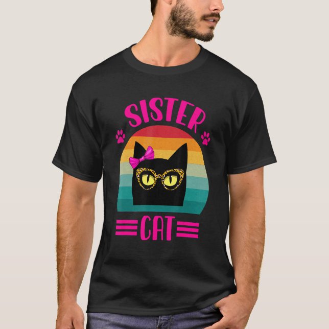 Camiseta Gatinha Irmã Fofa Com Óculos de Leopardo Retro  (Frente)